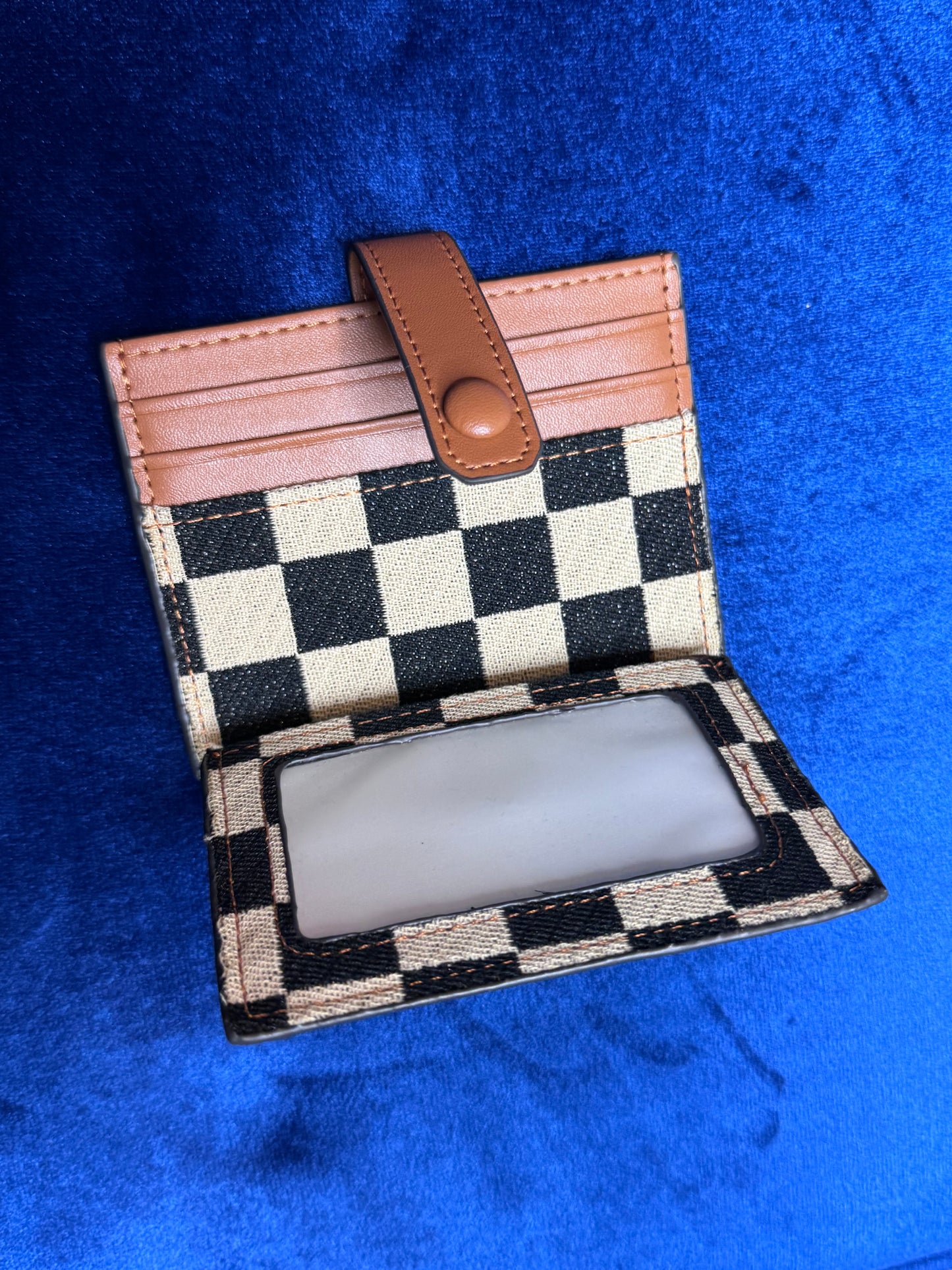 Coffee Leather Checkered Wallet