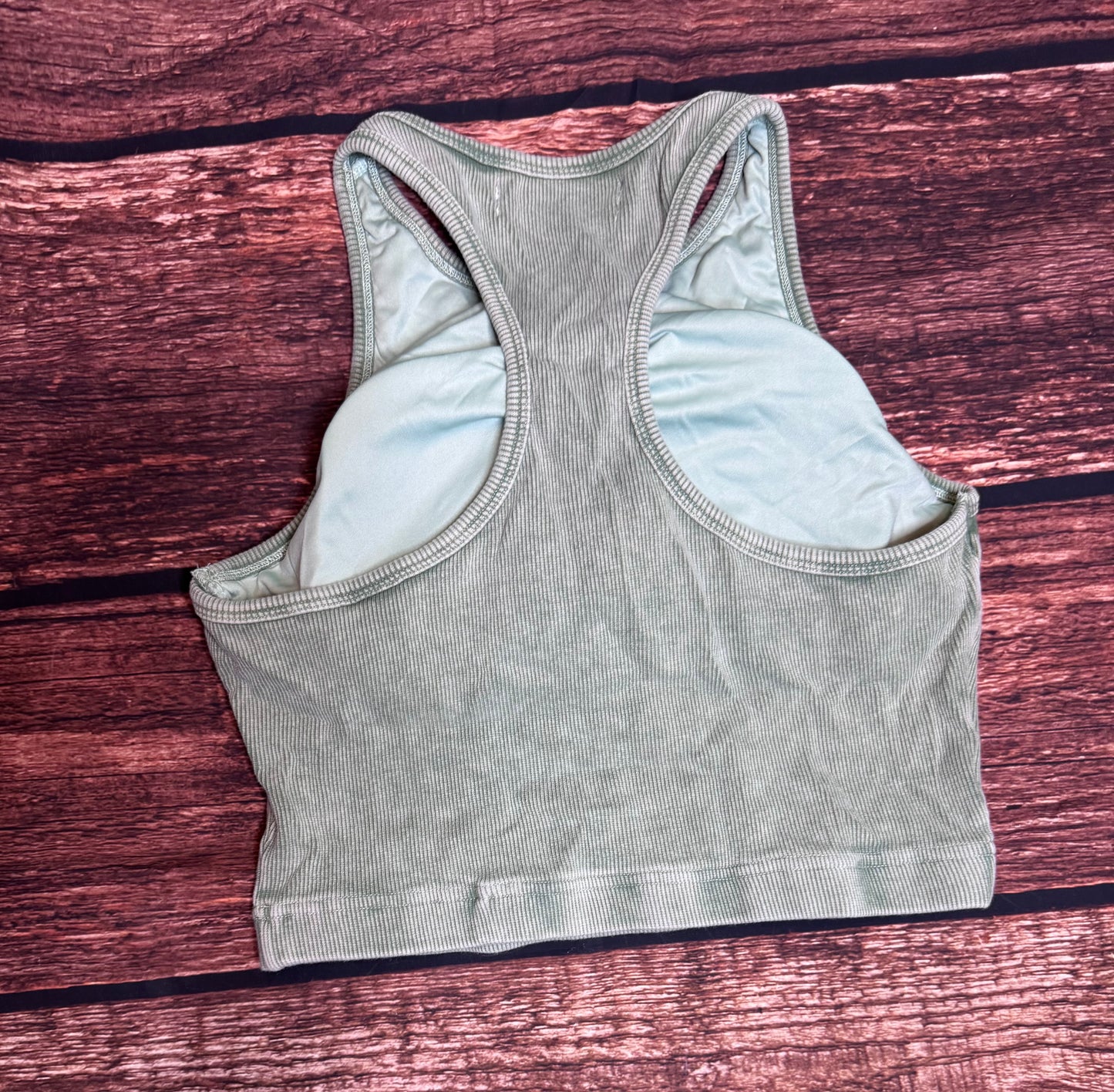 Light Grey Ribbed Mineral Wash Racerback Cropped Tank Top
