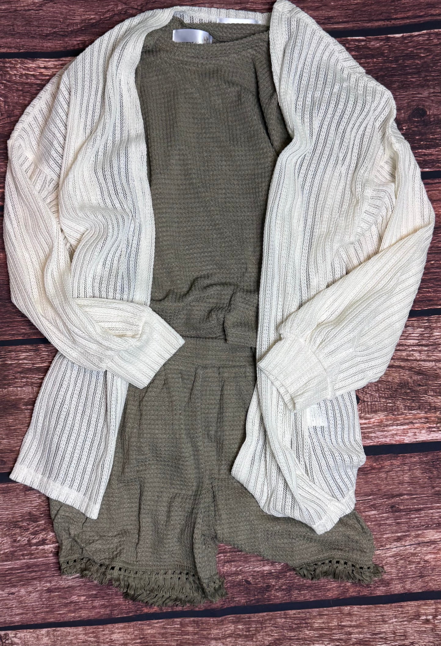 Beige Textured Lantern Sleeve Open Kimono