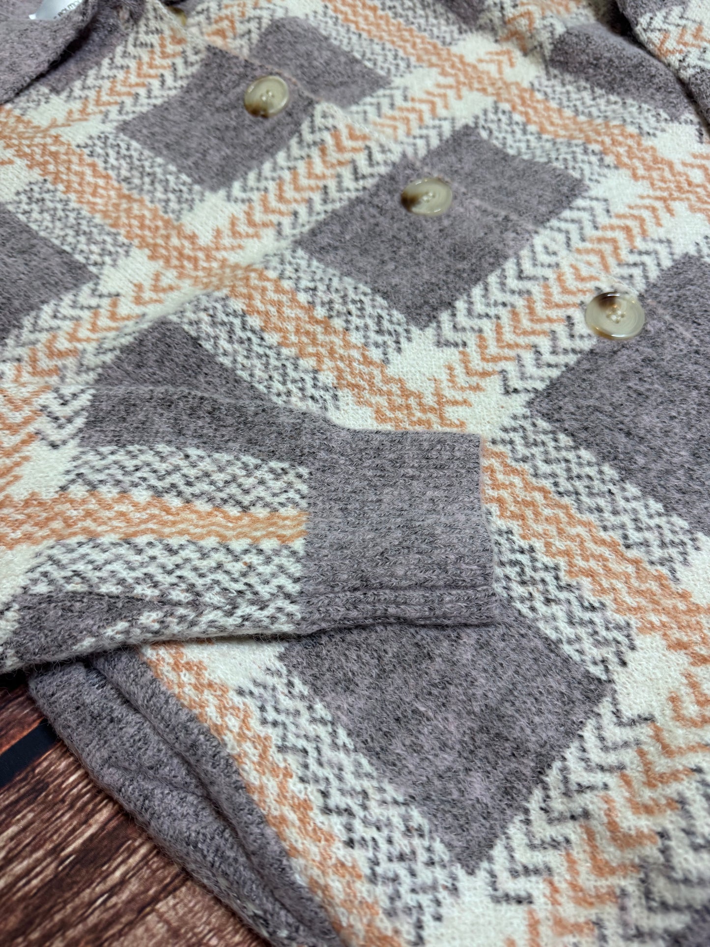 Sky Blue Fuzzy Plaid Collared Button Up Cardigan