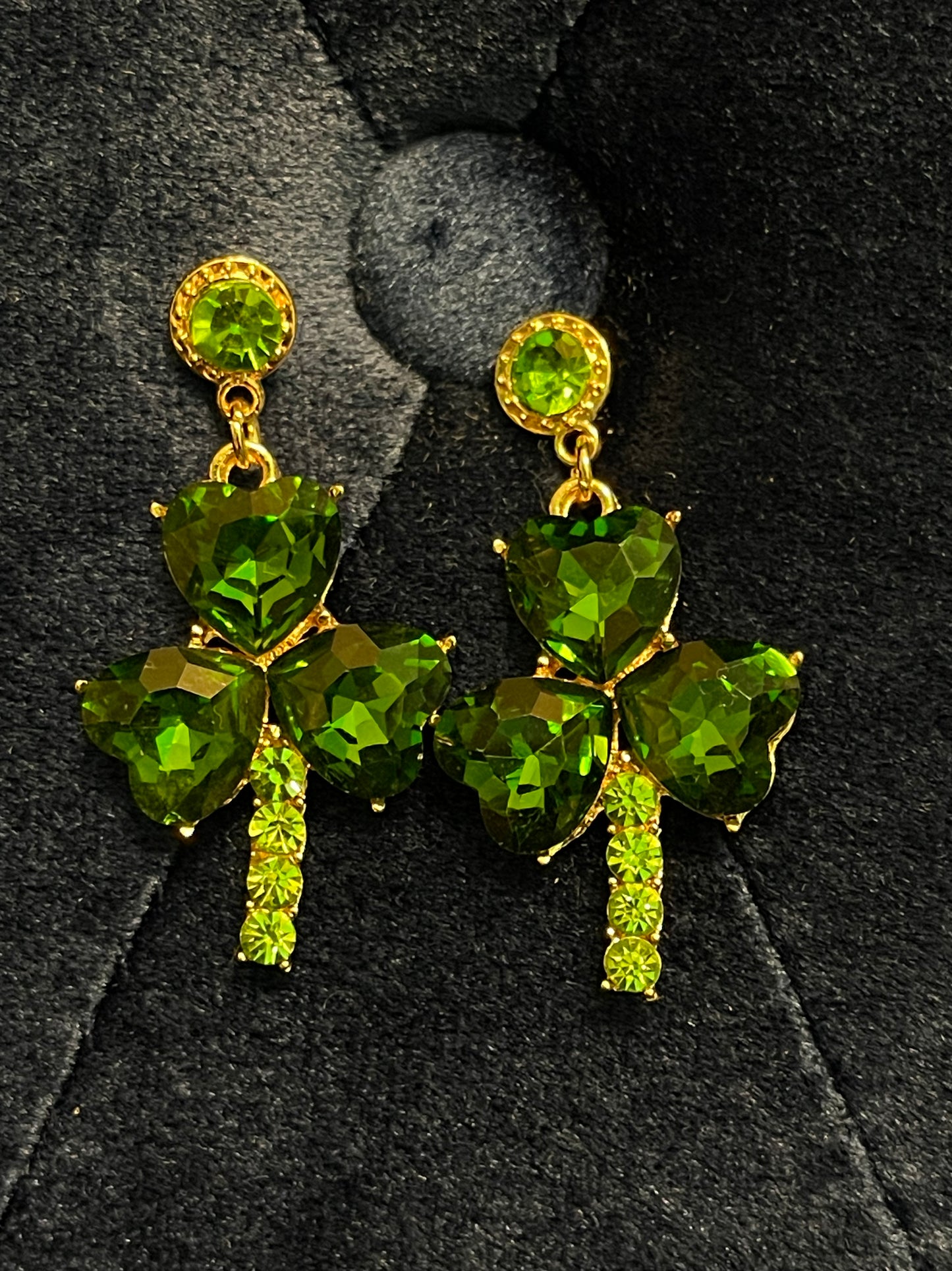 Green Clover Diamond Dangle Earrings