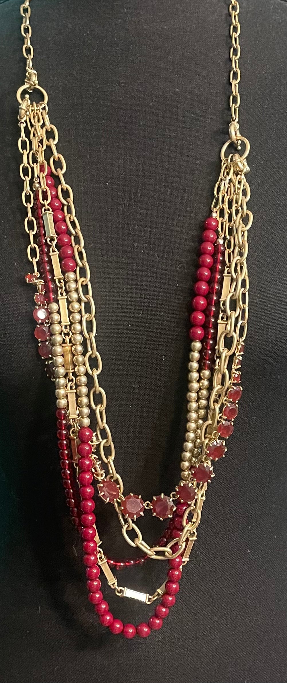 Long Gold & Red Necklace