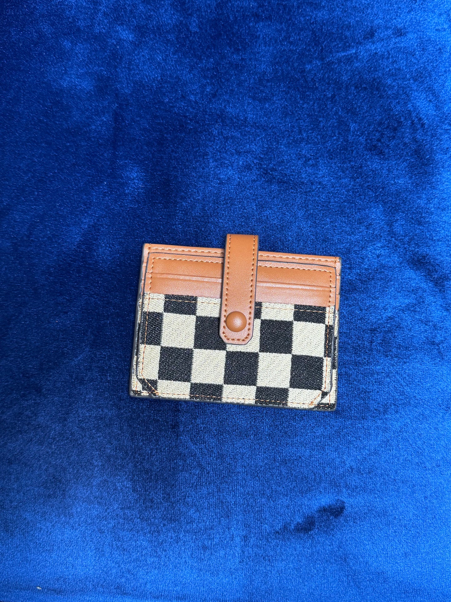 Coffee Leather Checkered Wallet