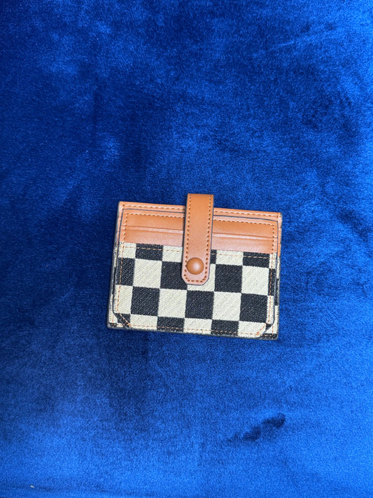 Coffee Leather Checkered Wallet