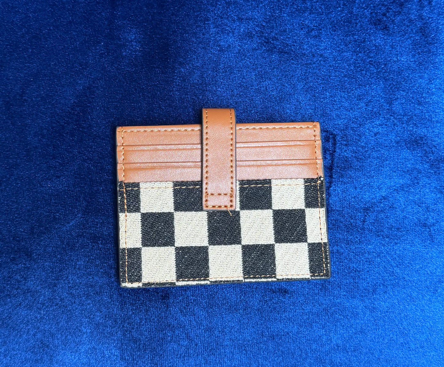 Coffee Leather Checkered Wallet