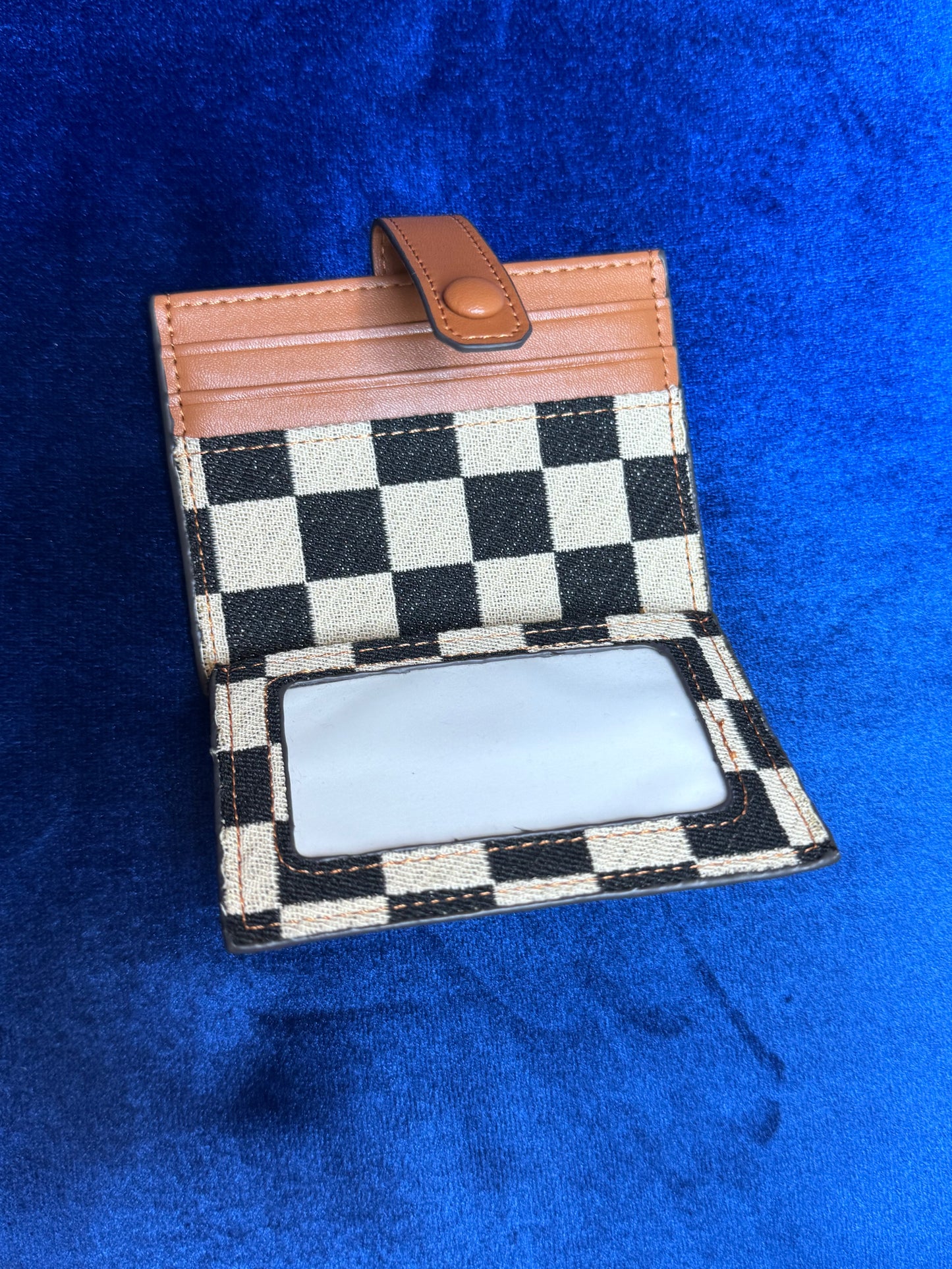 Coffee Leather Checkered Wallet