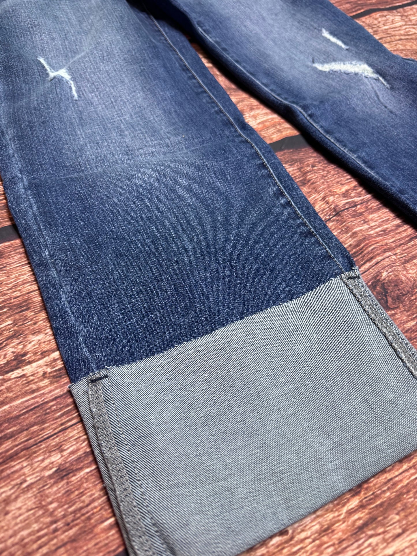 Folded Cuffs Distressed Straight High Waist Jeans