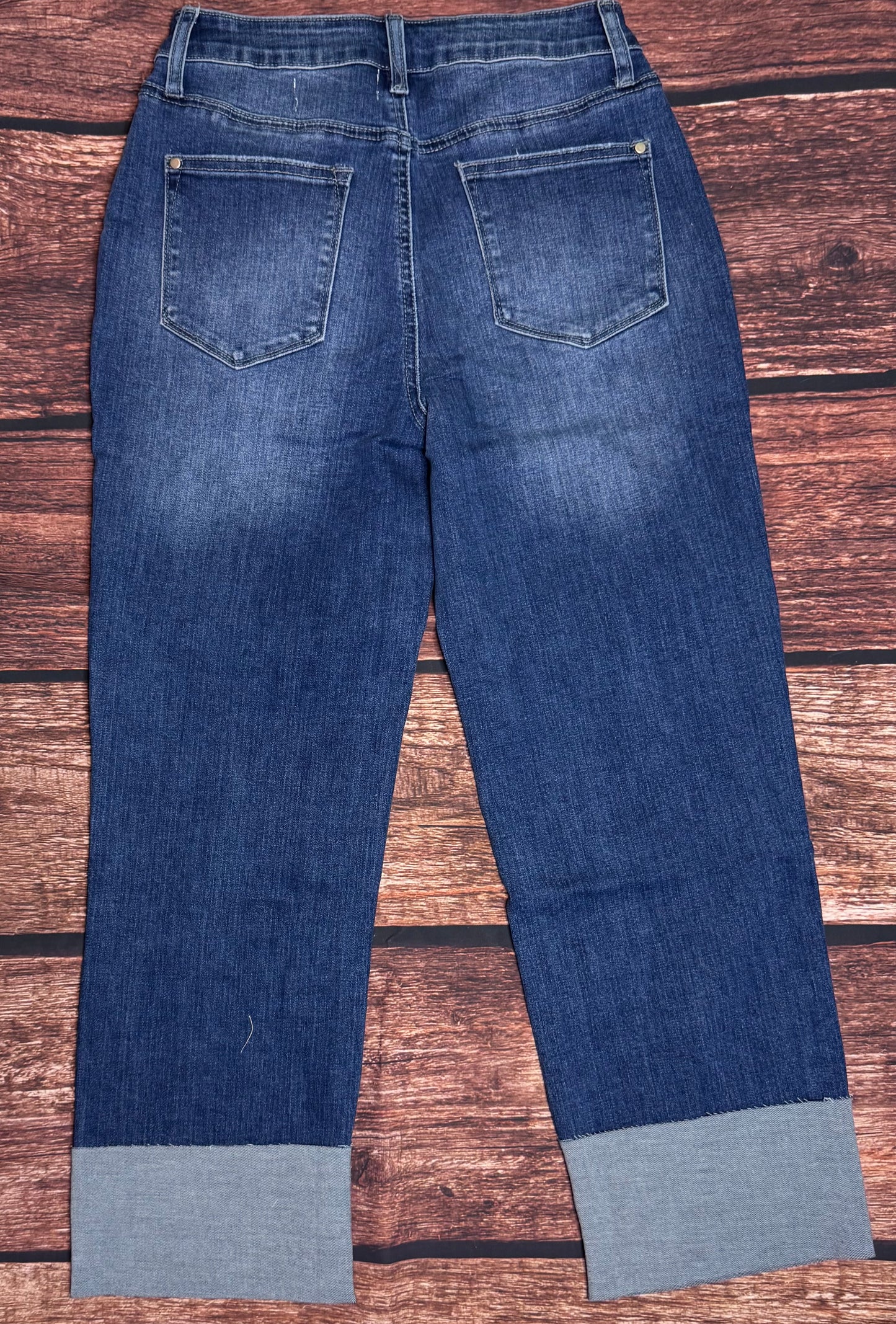 Folded Cuffs Distressed Straight High Waist Jeans