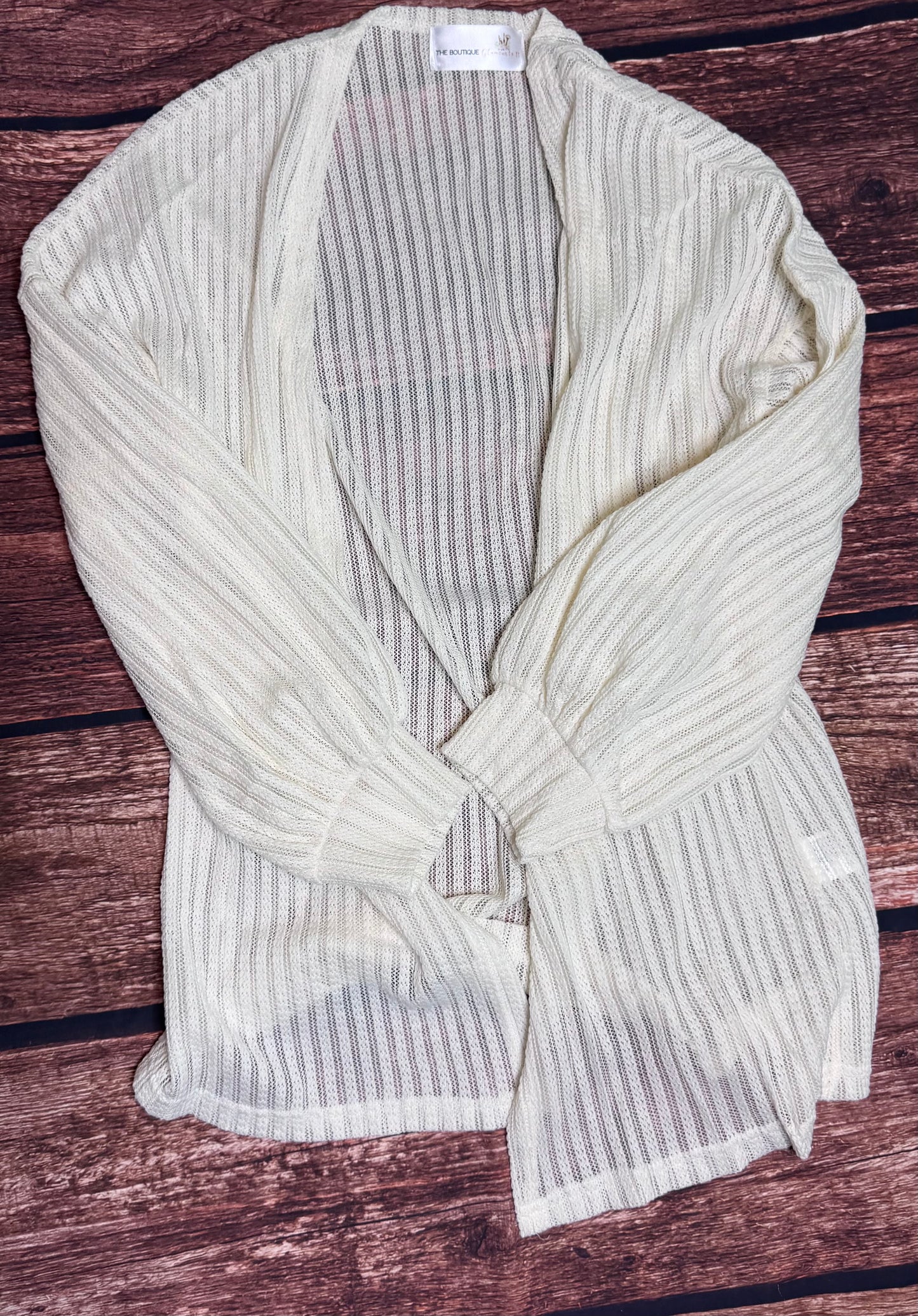 Beige Textured Lantern Sleeve Open Kimono