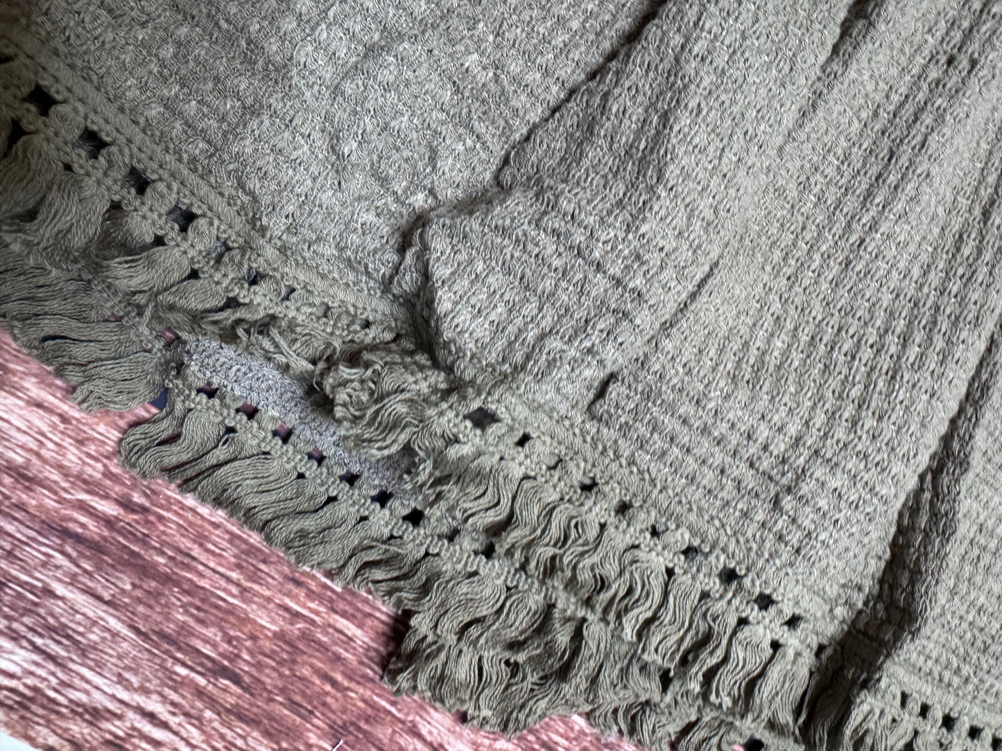 Laurel Green Fringe Trim Textured Short Two Piece Set