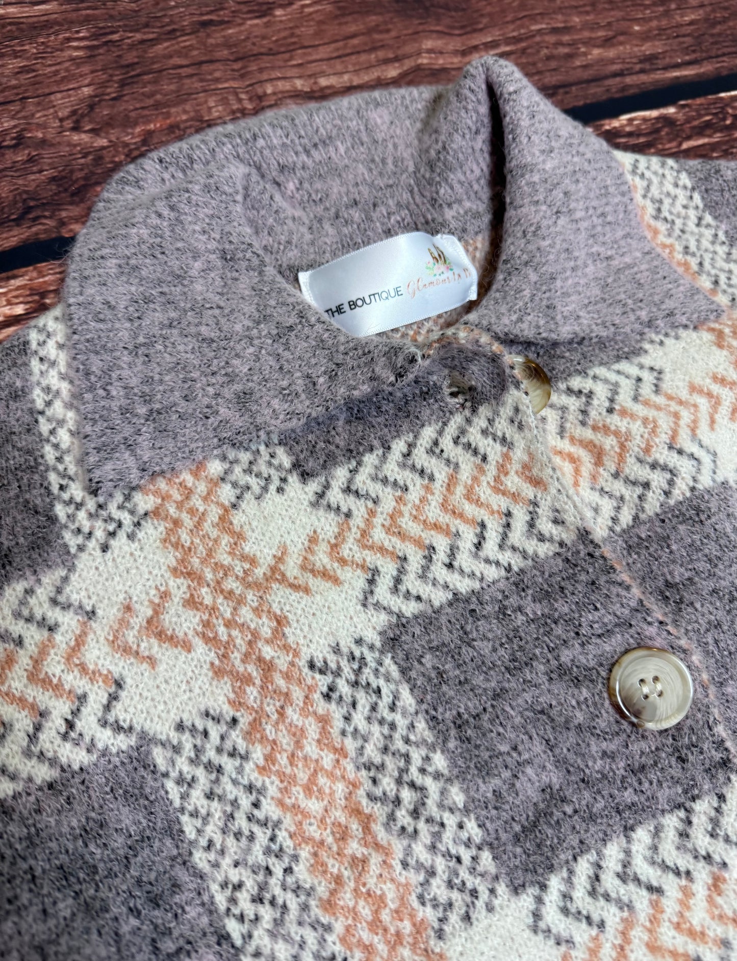 Sky Blue Fuzzy Plaid Collared Button Up Cardigan