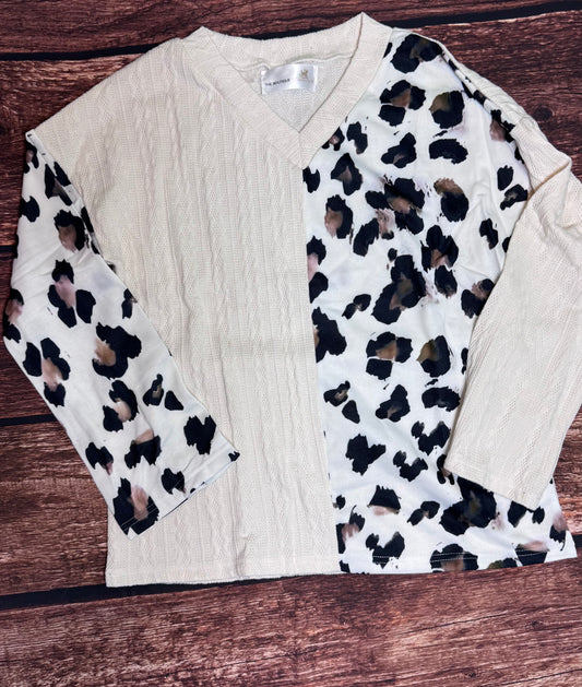 Beige and Leopard Wide Sleeve Blouse
