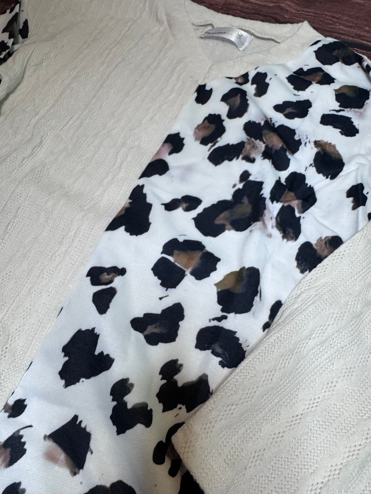 Beige and Leopard Wide Sleeve Blouse