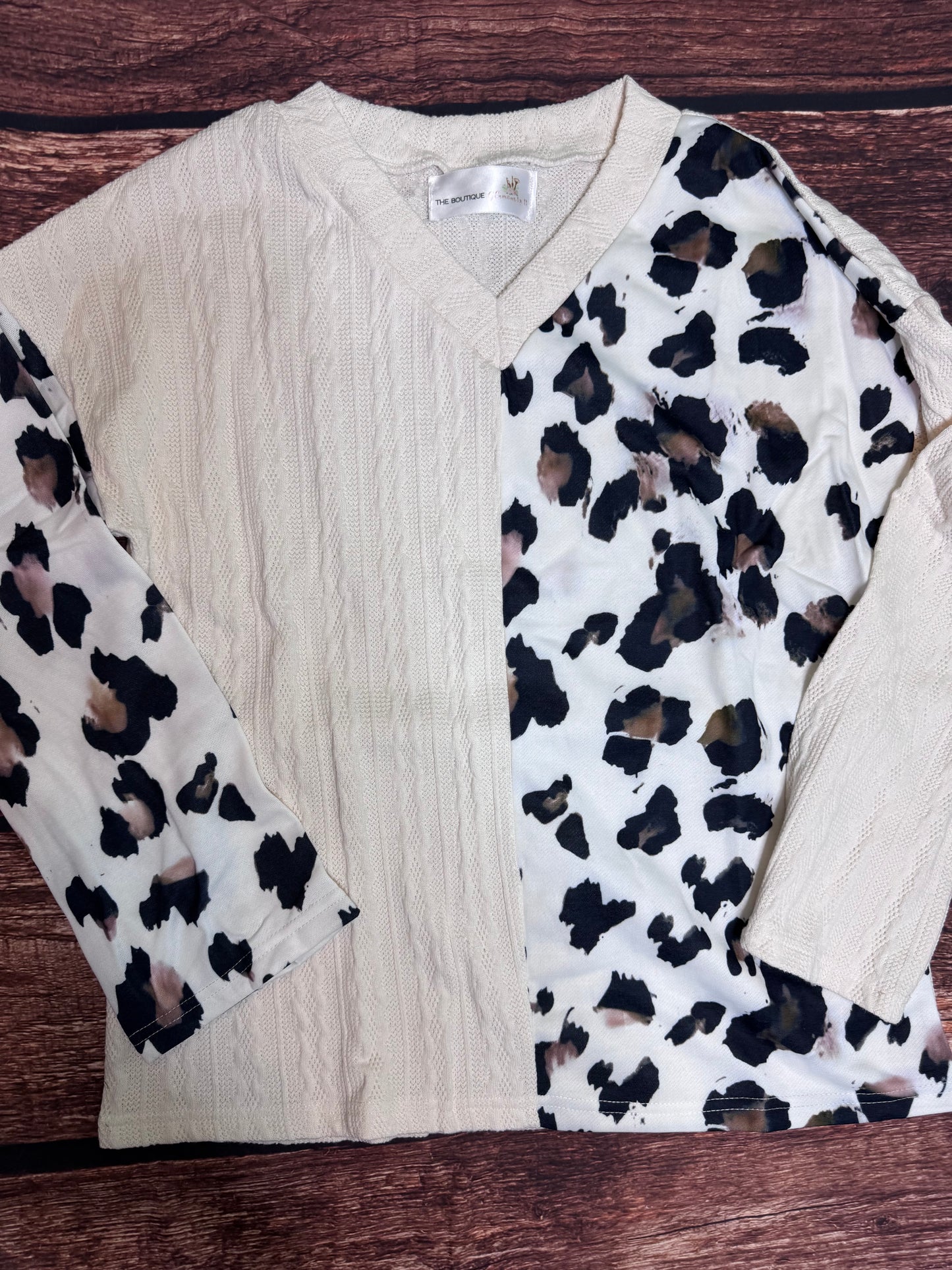 Beige and Leopard Wide Sleeve Blouse