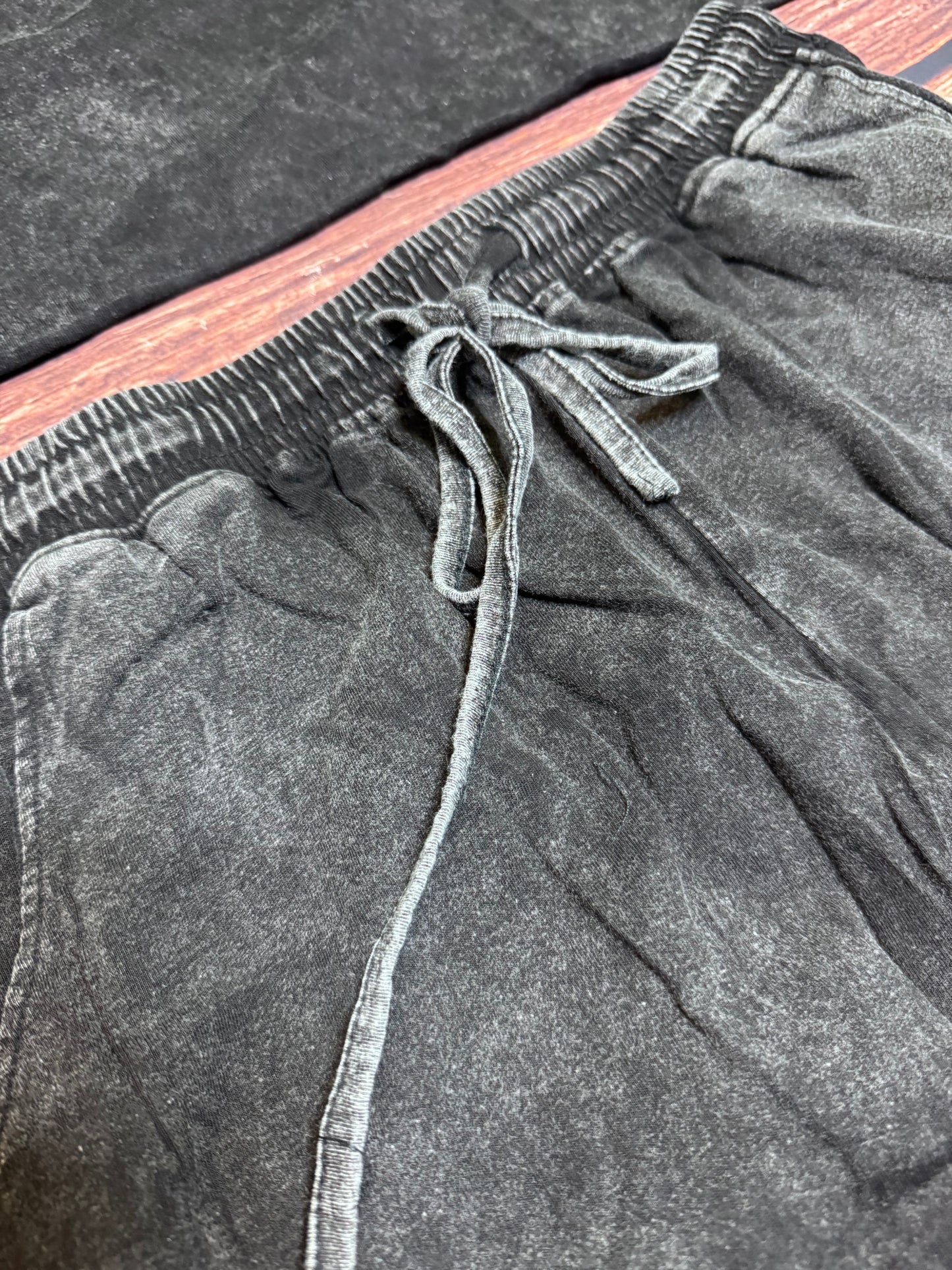 Black Acid Washed Short Lounge Set