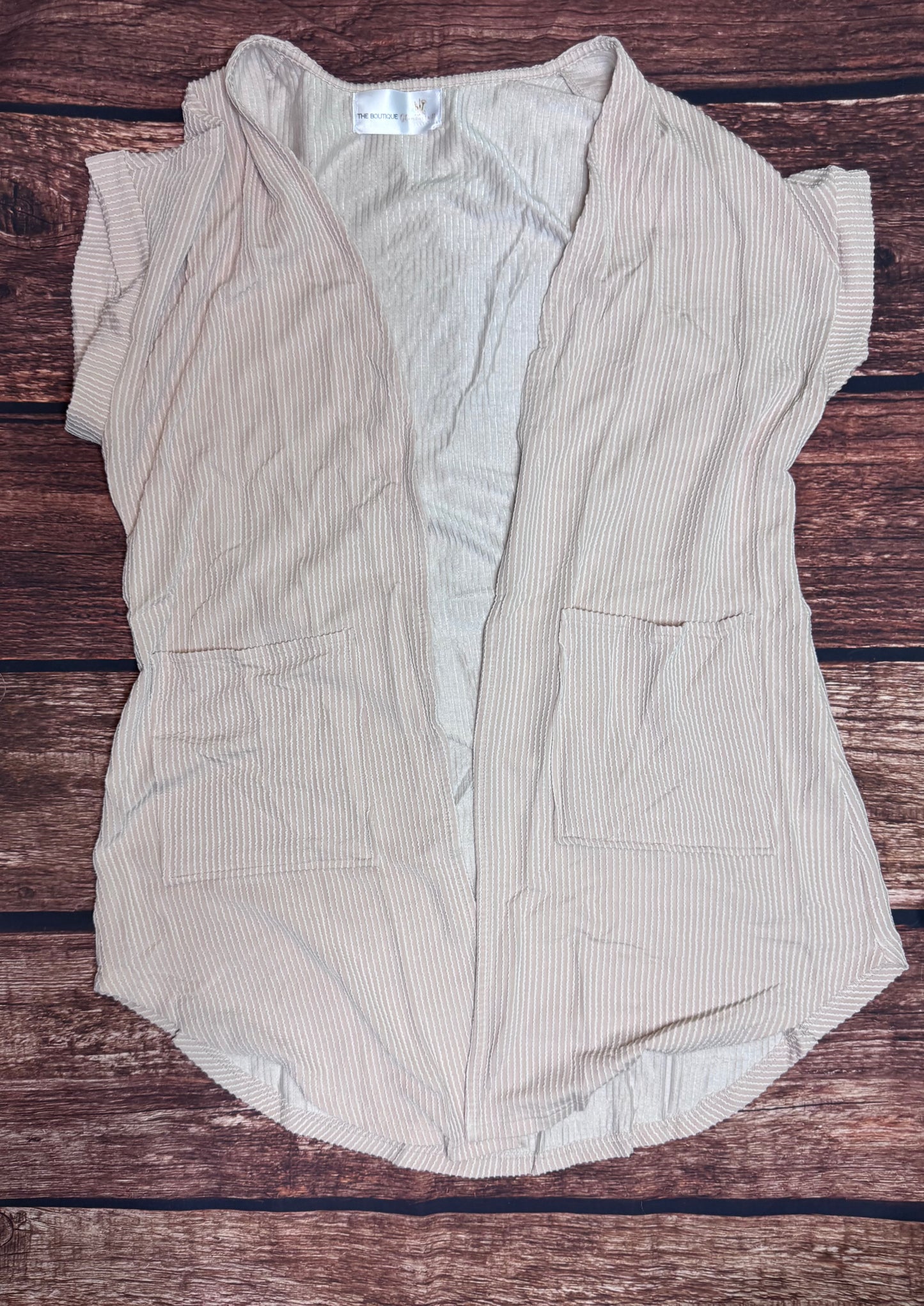 Ribbed Pocketed Short Sleeve Cardigan