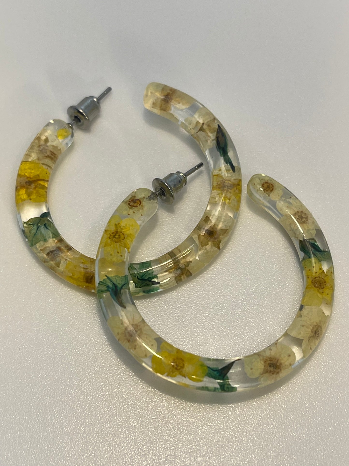 Yellow Dried Flower Hoop Earrings