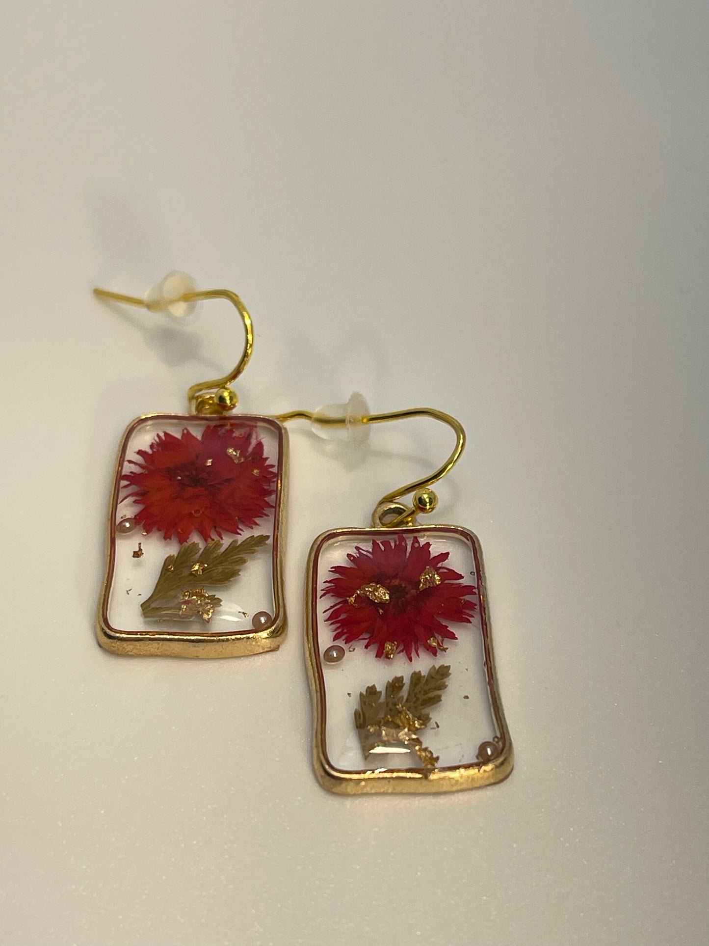 Cottage Red Dried Flower Rectangle Earrings
