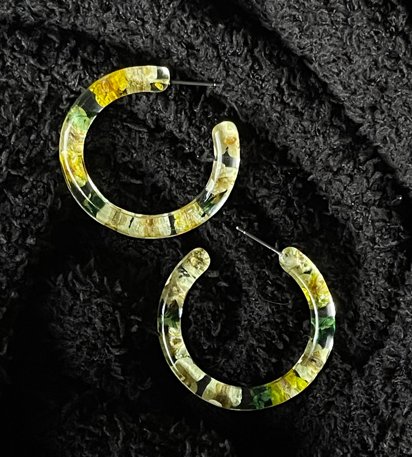 Yellow Dried Flower Hoop Earrings