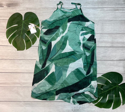 Green Leaf Print Sleeveless Dress