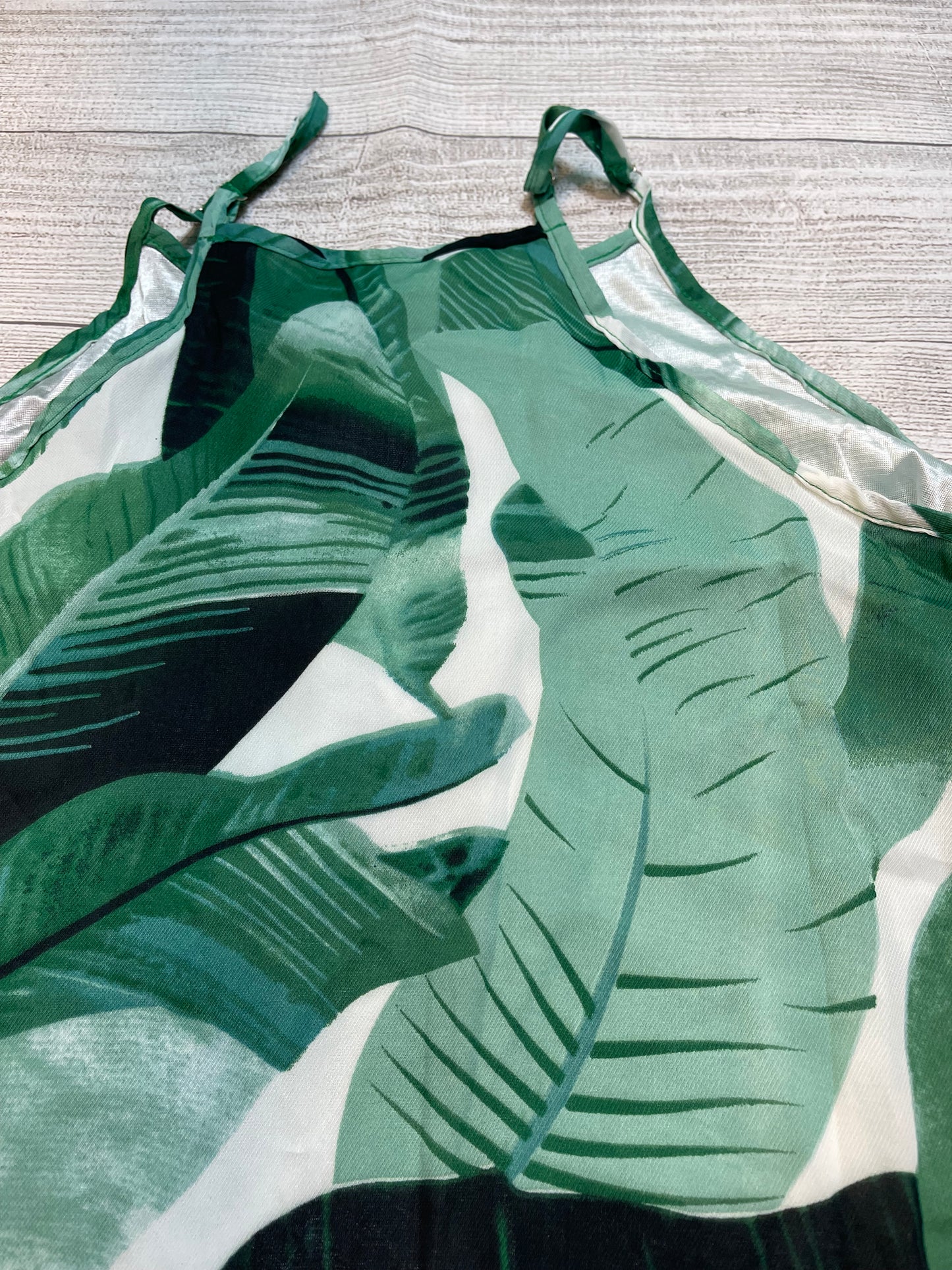 Green Leaf Print Sleeveless Dress