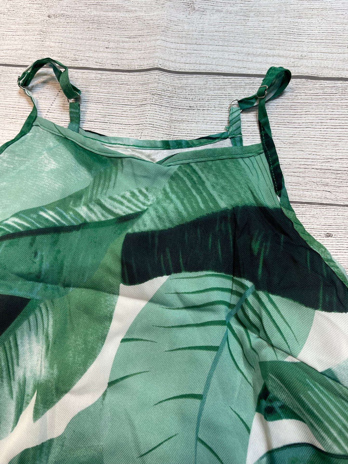 Green Leaf Print Sleeveless Dress