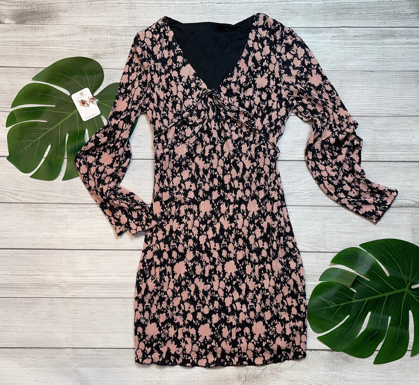 Black Lace-up Floral Dress