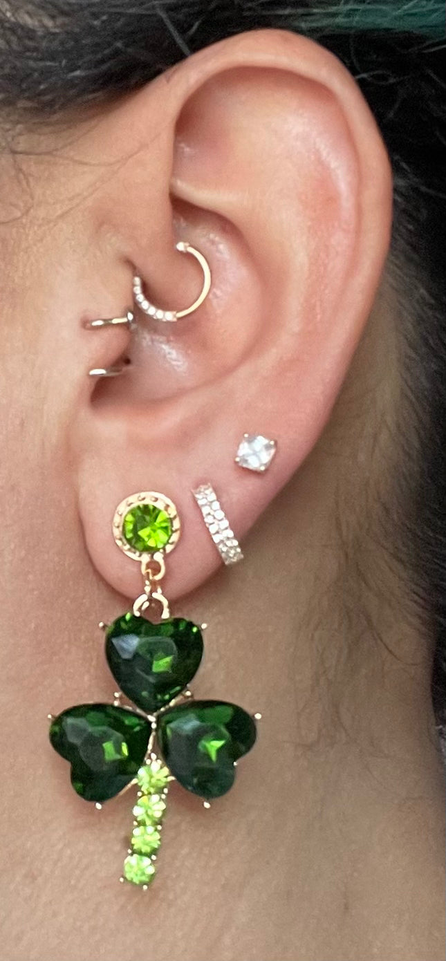 Green Clover Diamond Dangle Earrings