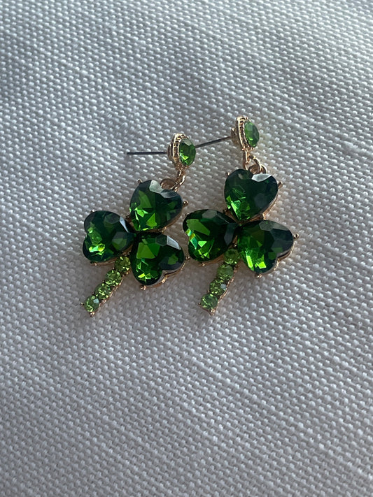 Green Clover Diamond Dangle Earrings