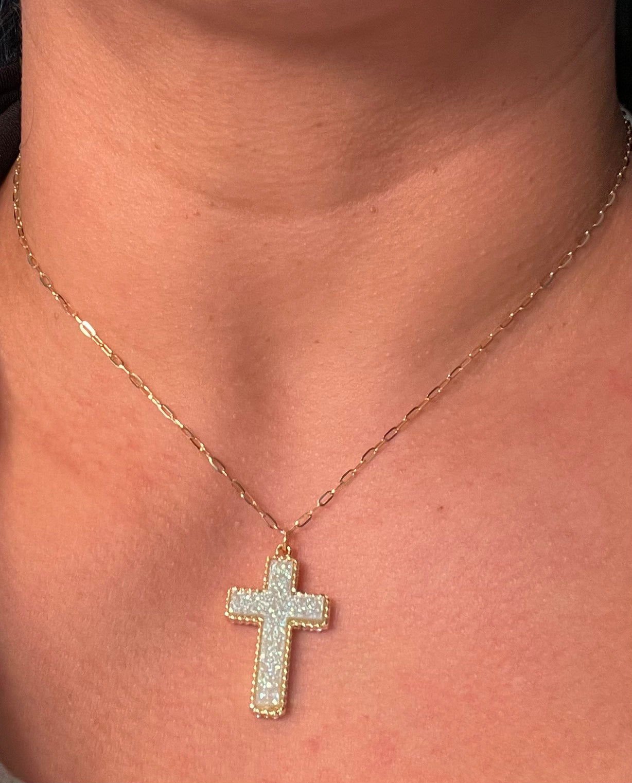 Stone Cross Pendant Necklace