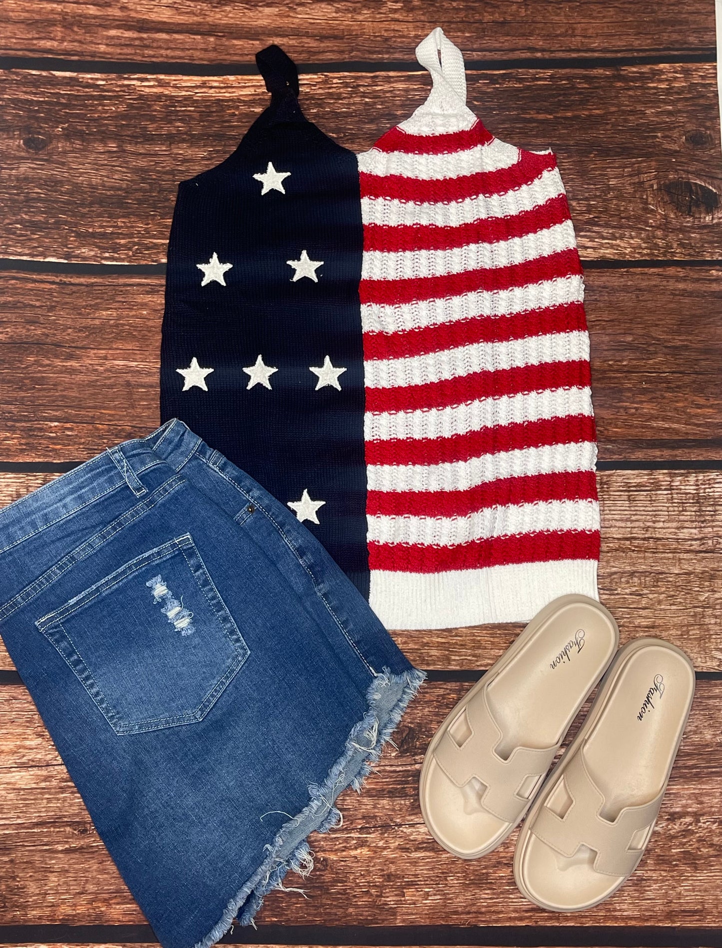 American Flag Pattern Knitted Tank