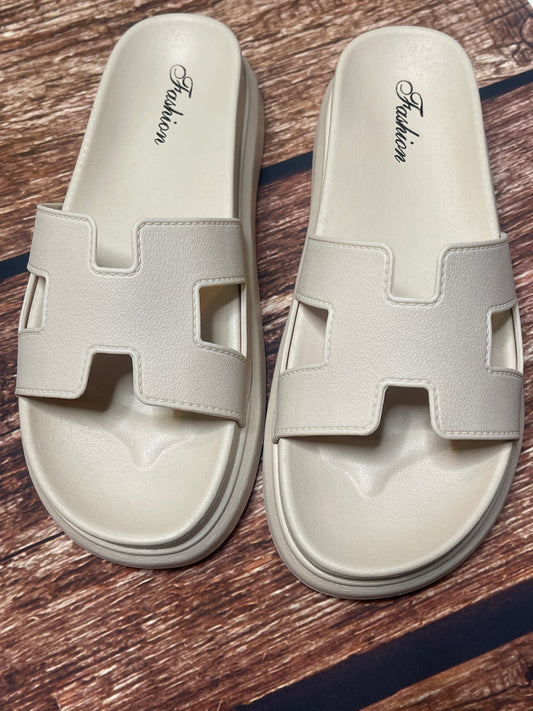Beige Cutout Design Platform Slippers