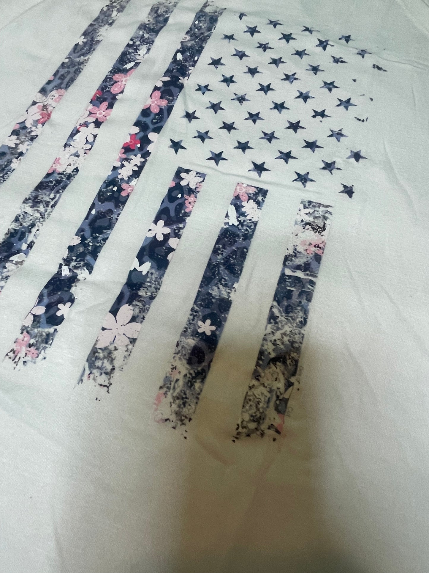 White Floral Detail American Flag Top