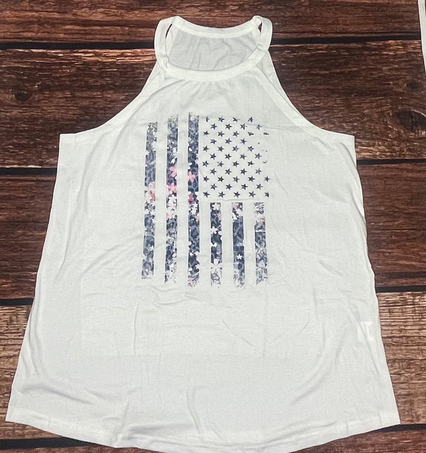 White Floral Detail American Flag Top