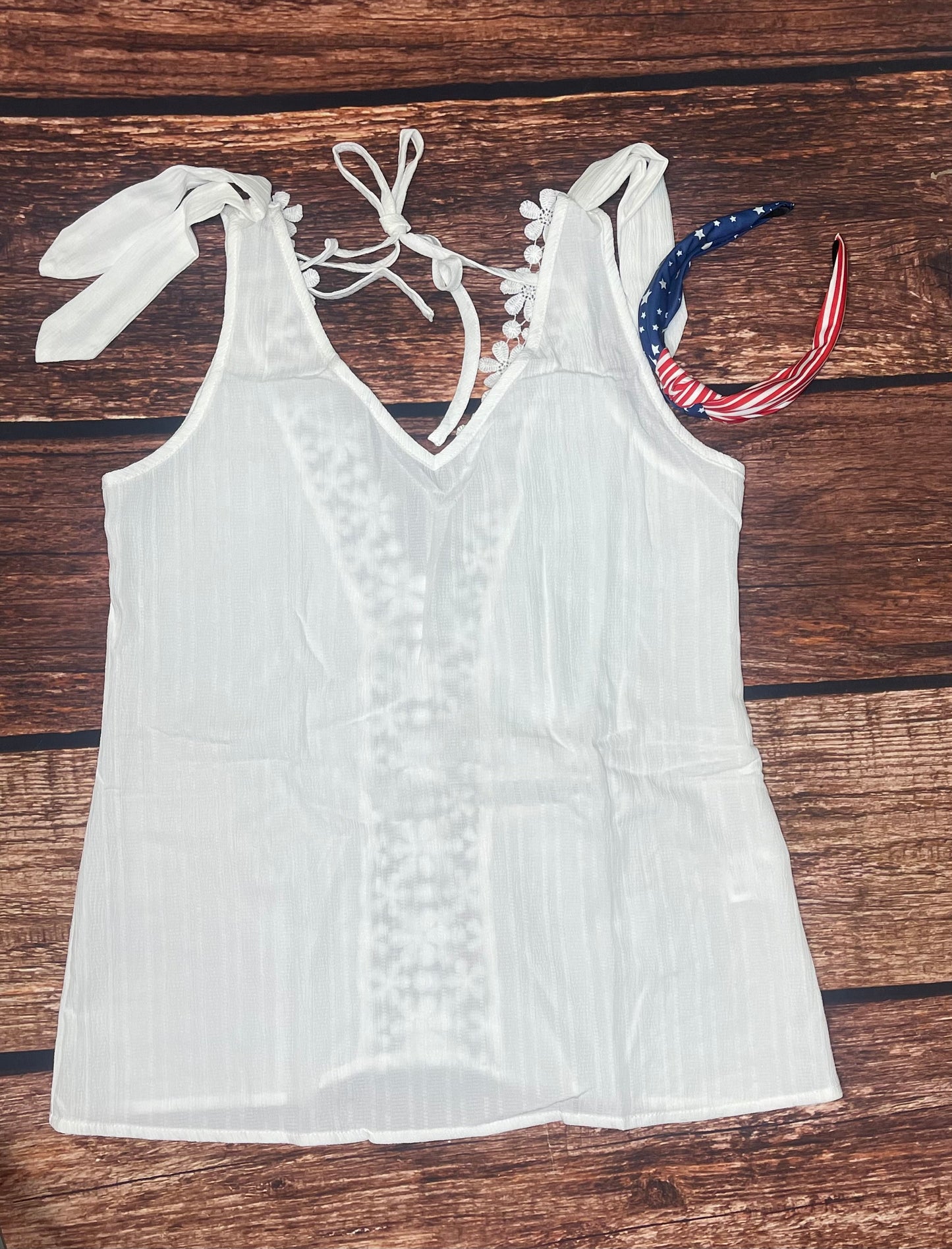 White Lace V Neck Top