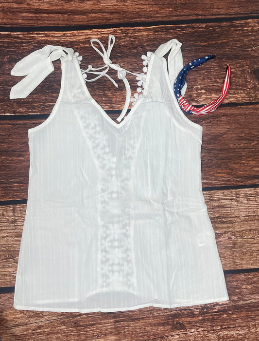 White Lace V Neck Top