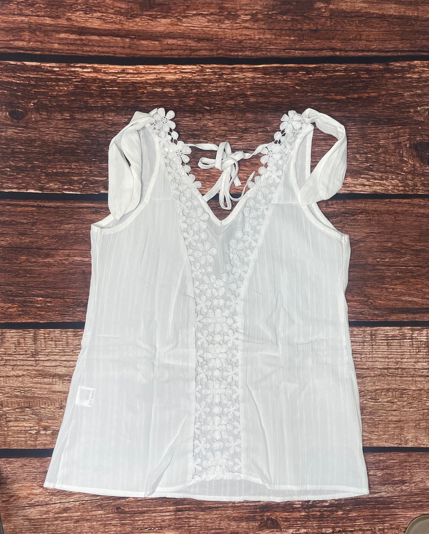 White Lace V Neck Top