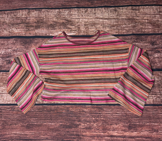 Rose Striped Wide Cropped Long Sleeve Top